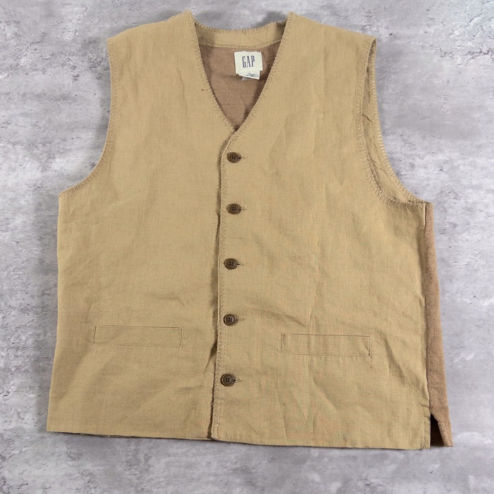 vintage gap vest linen blend workwear mens medium